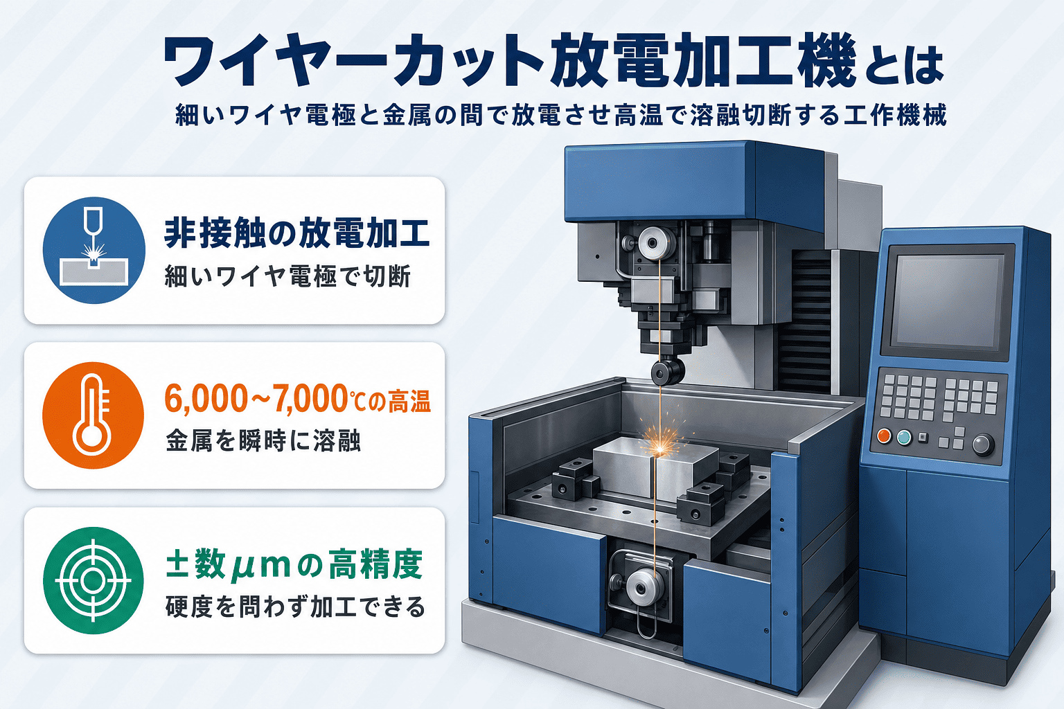 ワイヤーカット放電気に関しt伝えた図解