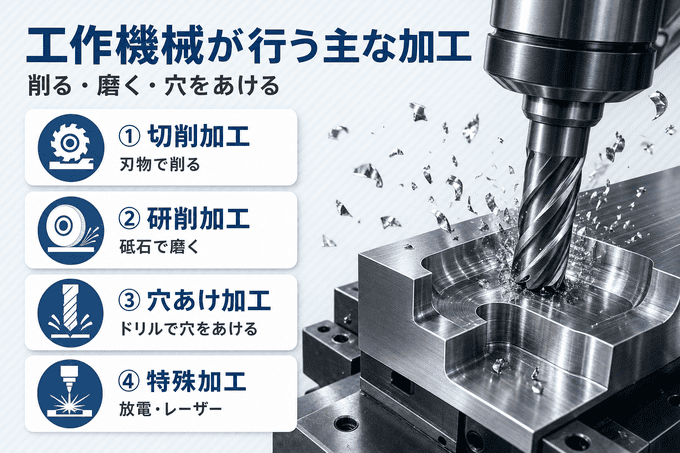 工作機械が行う加工方法について解説した図解