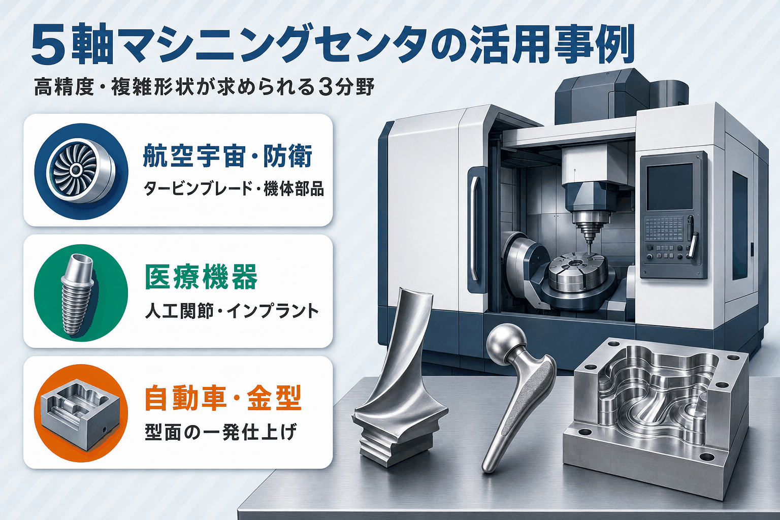 5軸マシニングセンタの活用事例｜高精度・複雑形状が求められる3大産業分野