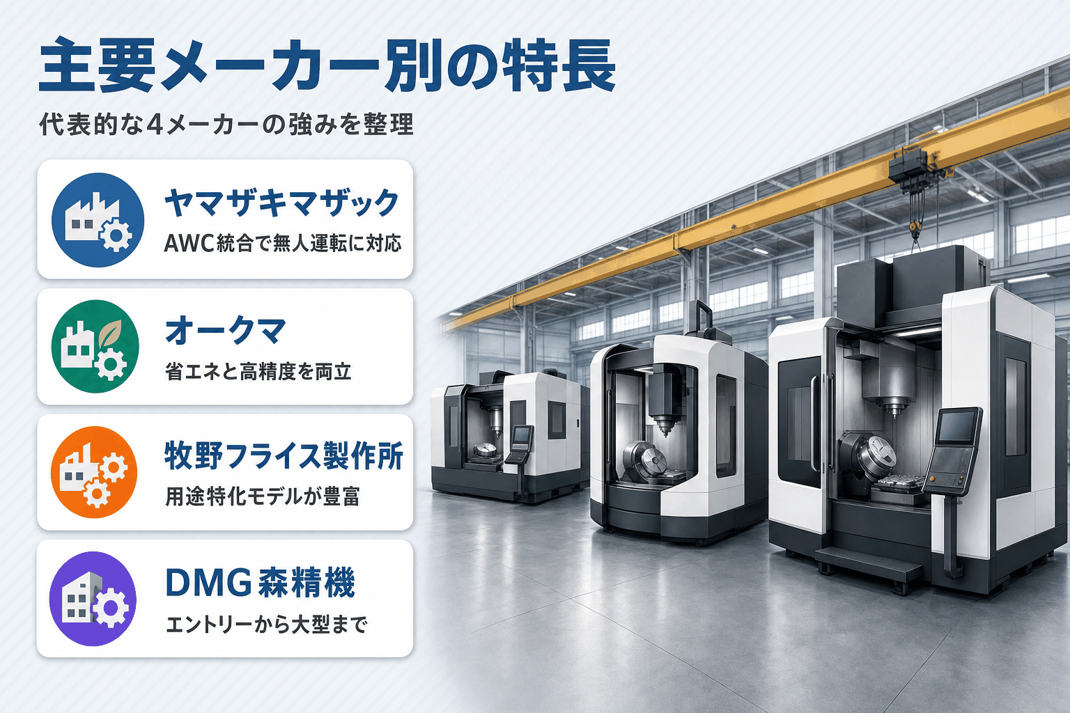 主要メーカー別の特長と代表機種を比較｜4大メーカーの得意用途・機種・価格帯を整理