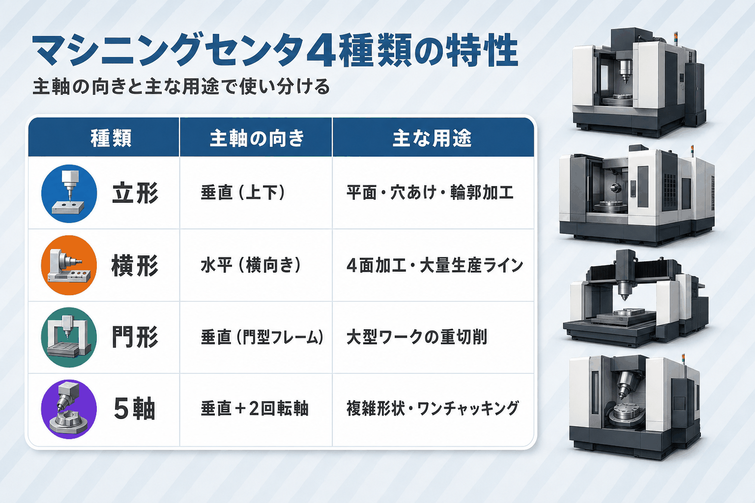 マシニングセンタ4種類の特性マトリクス